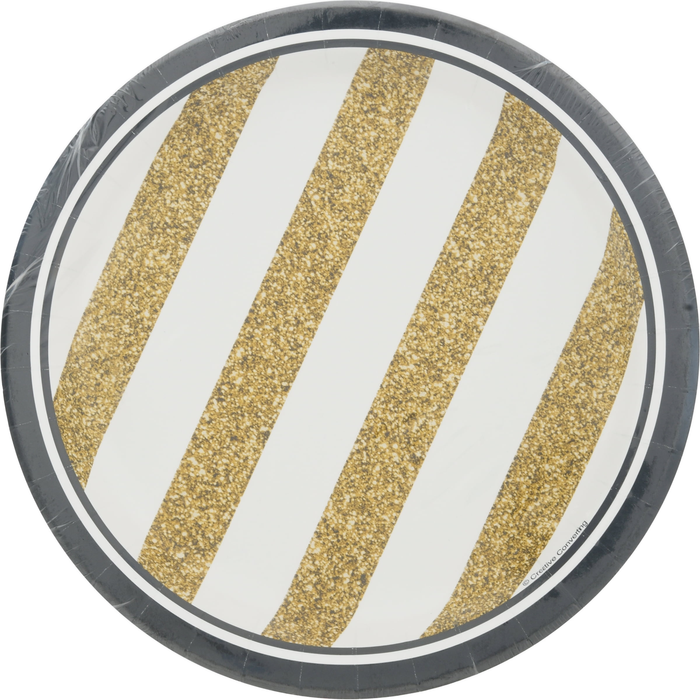 Black and Gold Round Paper Dessert Plates 8 Count for 8 Guests