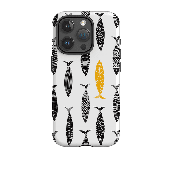 Black and Gold Sardines Fish Phone Case for iPhone 16 15 14 13 12 11 Pro Max