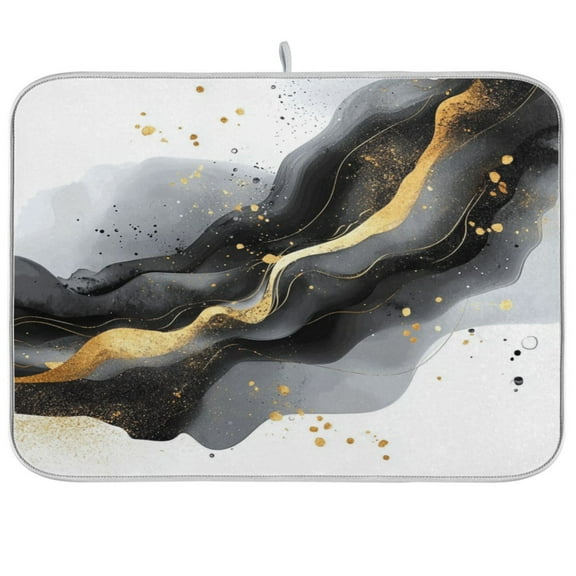 Black and Gold Shapes Dish Drying Mat Kitchen Mats Microfiber Counter Absorbent Dish Pad Drainer Rack