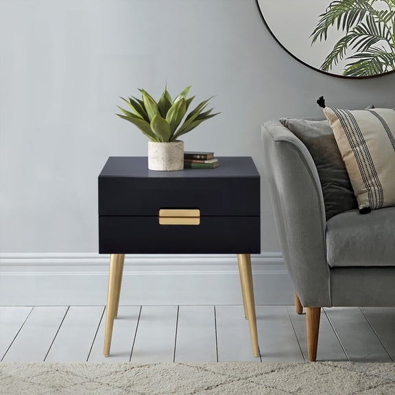Black and Gold Side Table Boasting 2 Drawers and Adaptable Use
