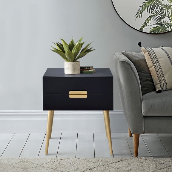 Black and Gold Side Table with 2 Drawers - Generic - End Tables