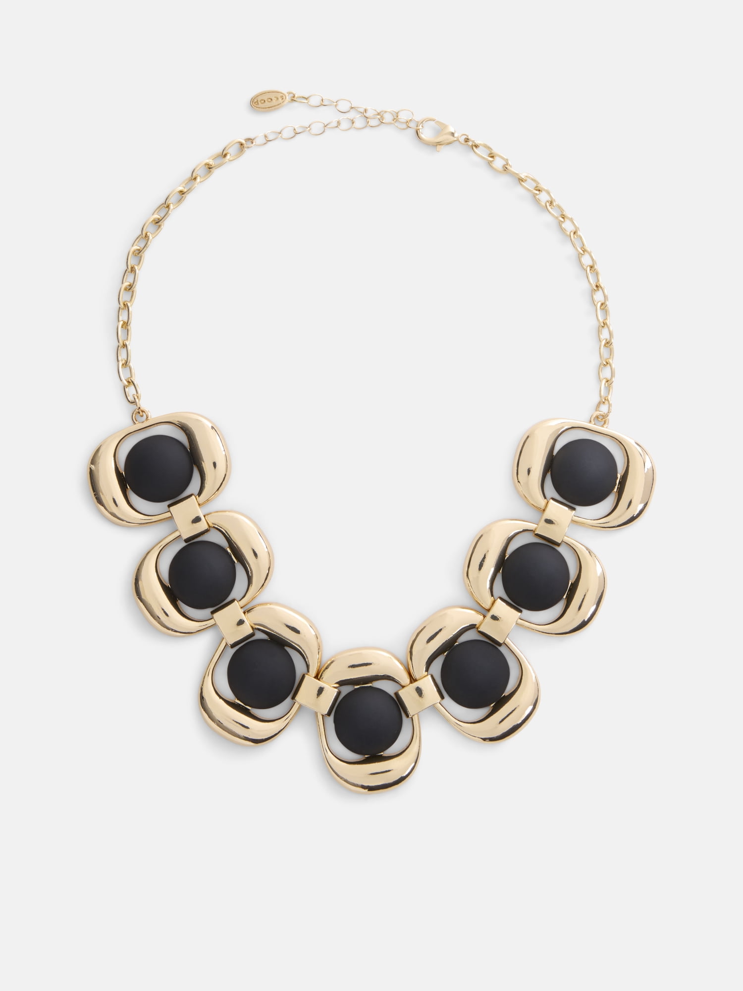 Statement Stone Necklace, Black, Gold-Tone