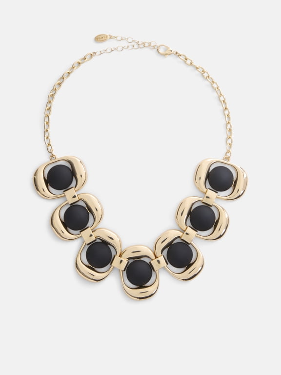 Statement Stone Necklace, Black, Gold-Tone