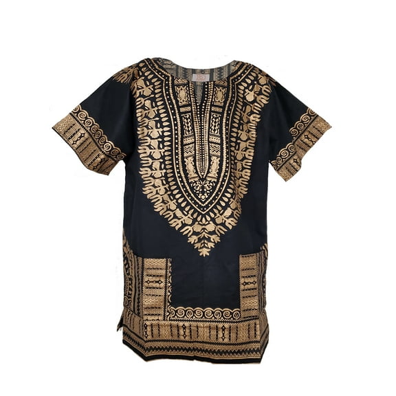 Black and Gold Traditional African Print Dashiki Dress Shirts