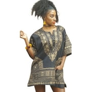 Black and Gold Traditional African Print Dashiki Top