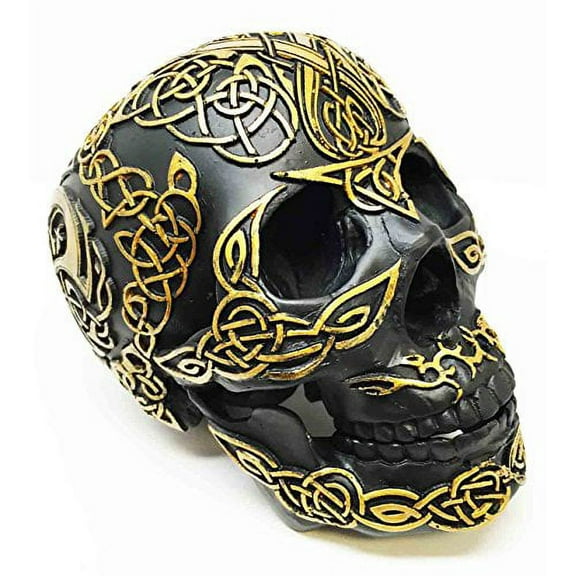 Black and Gold Tribal Tattoo Warrior Celtic Skull Figurine Sculpture Collectible