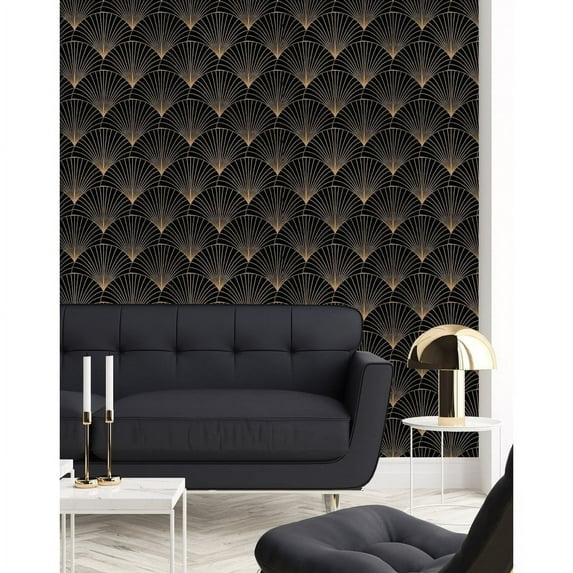 Black and Gold Wallpaper Peel-and-Stick - 25"W x 125"H