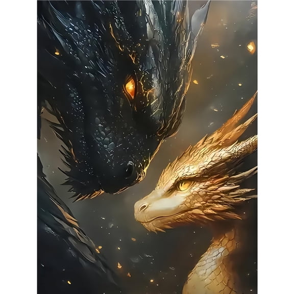 Black and Gold Yin Yang Dragon Diamond Painting Kit, 5D Full Drill Fantasy Mythical Dragon Art for Home Wall Decor
