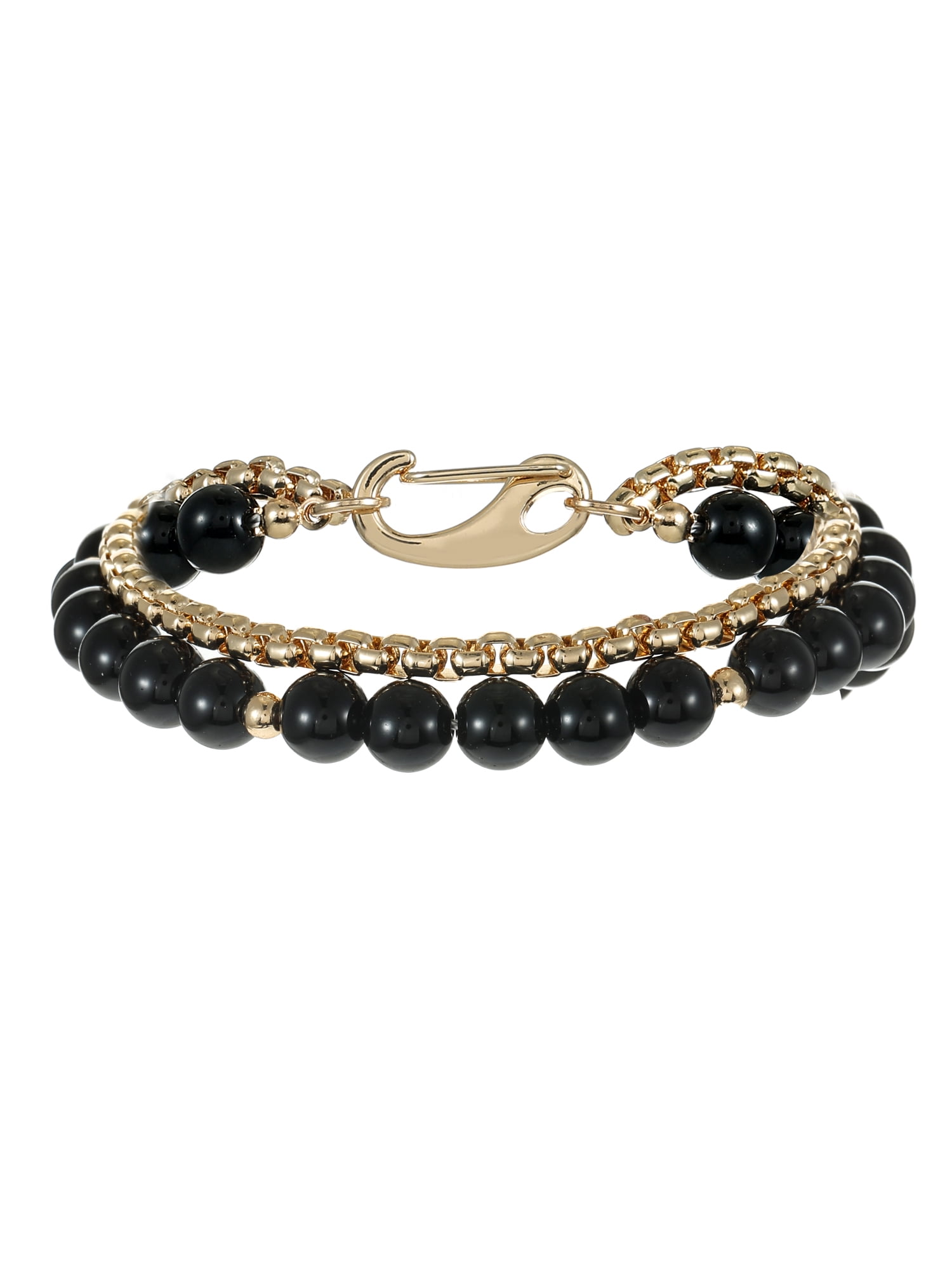 Men's Beaded Bracelet, Black and Gold, 1 Pack