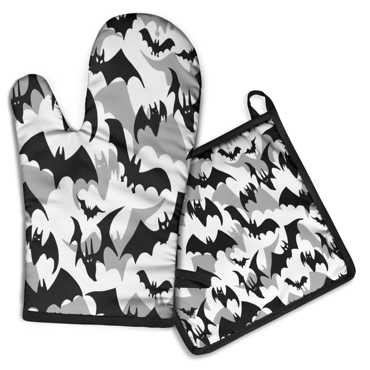 Black and Gray Halloween Bats Kitchen Oven Mitt and Pot Holder Sets 2 ...
