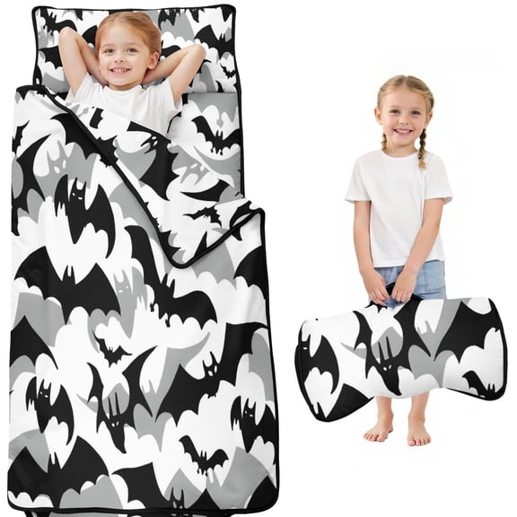 Black and Gray Halloween Bats Toddler Nap Mats for Kids Preschool,50"x20" Sleeping Mat Bag or Kids,Toddler Sleeping Bag,Toddler Nap Mat or Daycare