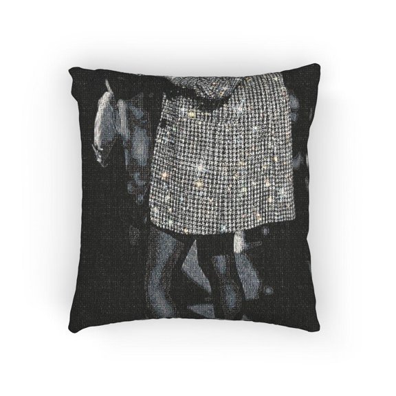 Black and Gray Houndstooth Checks with Silver Sparkles Woven Pillow
