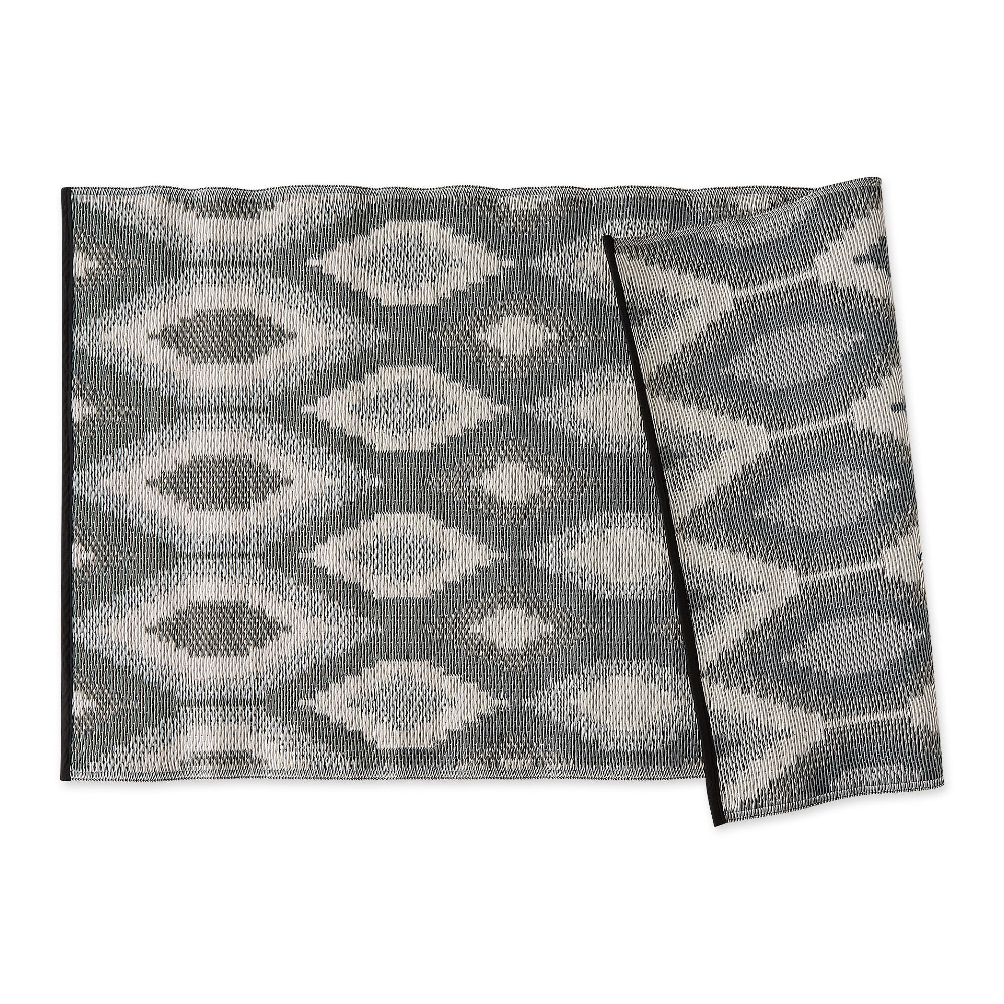 Black and Gray Ikat Outdoor Floor Runner 3x6 Ft