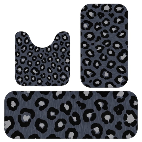 Black and Gray Leopard Print 3 Piece Flannel Bathroom Rug Set, Shower ...