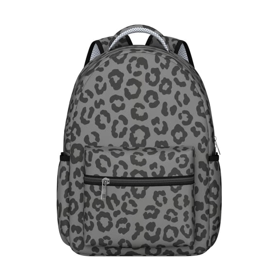 Black and Gray Leopard Print Backpack for School, Cute School Bag with Adjustable Shoulder Straps and Padded Back, 15.3"x11"x7.1"