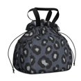 thumbnail image 1 of Black and Gray Leopard Print Drawstring Insulated Lunch Bag for Women, Stain-Resistant Large Lunch Tote with Multi-Pockets for Work Office, 1 of 6