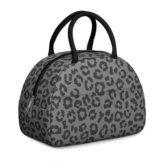 Black and Gray Leopard Print Insulated Lunch Bag,Leakproof Large Capacity Lunch Box for Work,Picnic or Travel,11.4 X 6.7 X 8.3 Inches