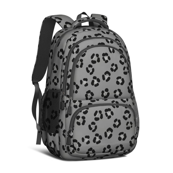 Black and Gray Leopard Print Pattern Cute School Backpack Bag with Padded Back and Adjustable Shoulder Straps 16.9 X 12.6 X 5.9 Inches