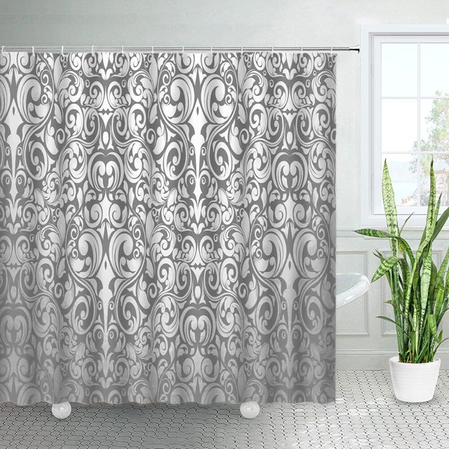 Black and Gray Paisley Floral Shower Curtains Bohemian Flower Retro Ethnic Style Bathroom Decor