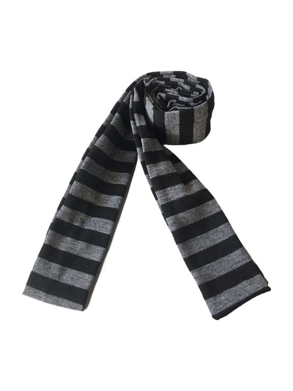 Black and Gray Striped Scarf for Men Women, Long Striped Winter Neck Wrap for Halloween Costume Accessory, Christmas Party Prop