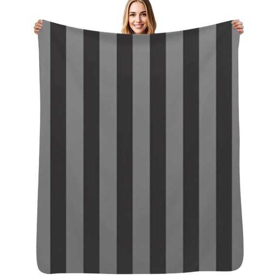 Black and Gray Vertical Stripes Flannel Blankets Soft Throw Blanket Winter Travel Office Outdoor Bedspread