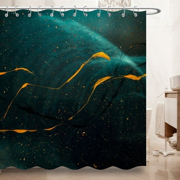 Black and Green Marble Shower Curtain for Bathroom Decor Colourful Abstract Cracked Lines Waterproof Fabric with 12 Hooks