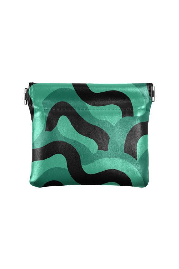 Black and Green Wavy Pattern Women's Coin Purses Change Pouches Wallets Makeup Bags Portable Jewelry Bags Cosmetic Accessories