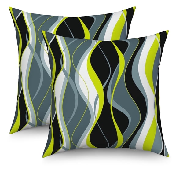 Black and Green White Pillow Cover 16x16 Set of 2,Modern Geometric Lines Cushion Cases for Couch Sofa Bed Home Decor