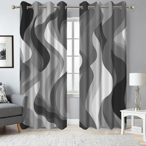 Black and Grey Blackout Window Curtains for Living Room,Thermal Insulated Curtains,52x84 Inch,Set of 2