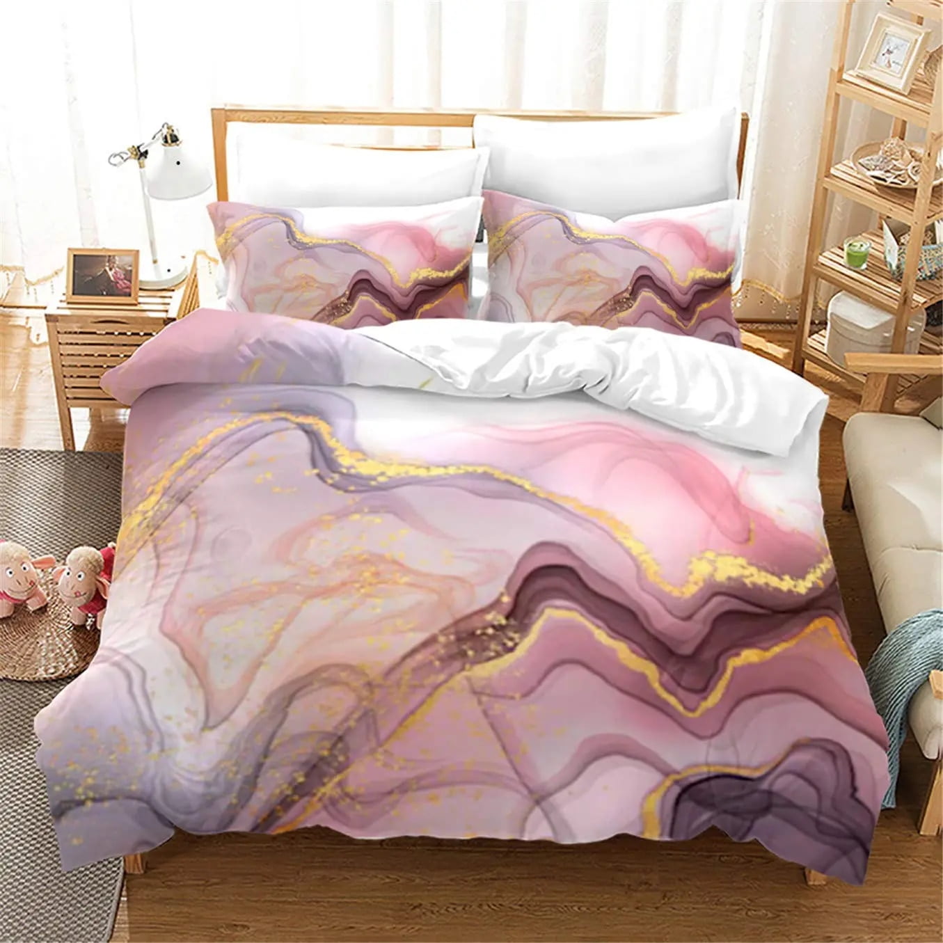 Black and Grey Marble Duvet Cover Set Modern Gray Gold Abstract Art Tie Dye Comforter Cover