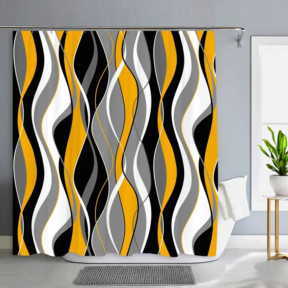 Black and Grey Shower Curtain Gray White Abstract Modern Bathroom Decor Waffle Weave Textured Fabric Shower Curtains With