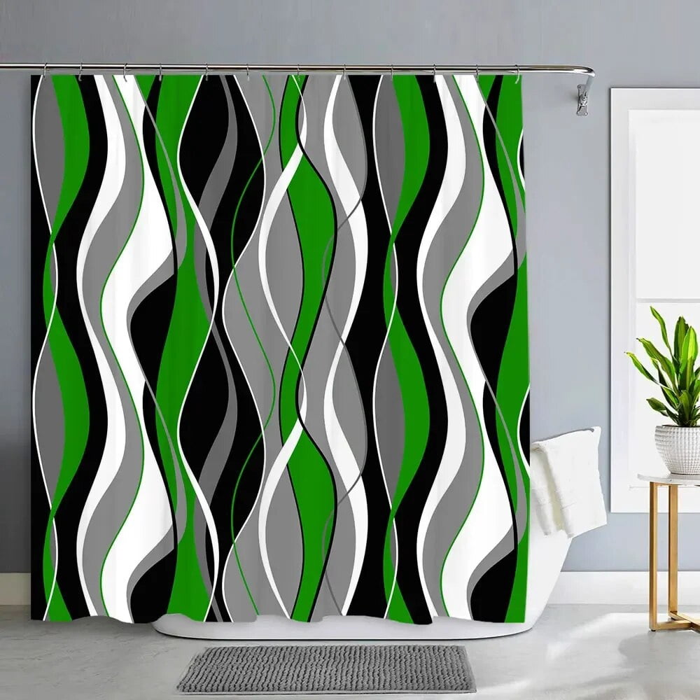 Black and Grey Shower Curtain Gray White Abstract Modern Bathroom Decor Waffle Weave Textured Fabric Shower Curtains With