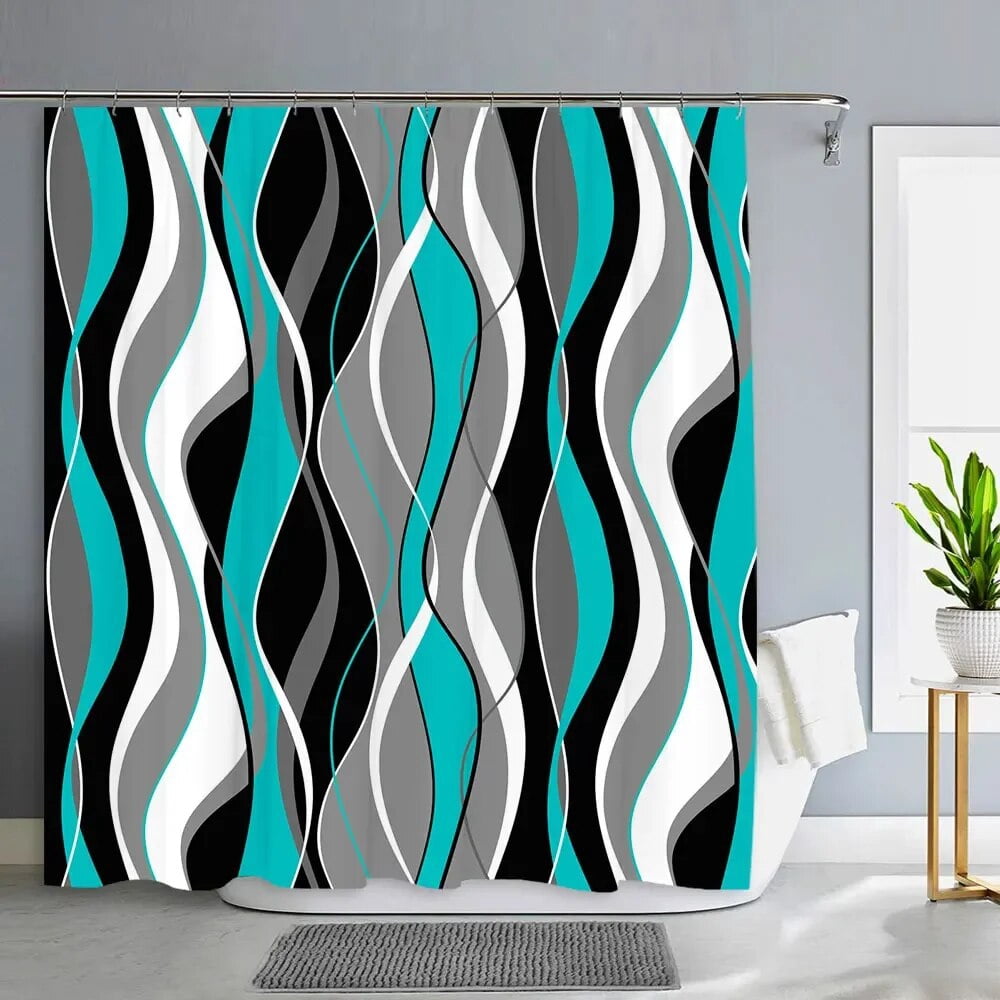 Black and Grey Shower Curtain Gray White Abstract Modern Bathroom Decor Waffle Weave Textured Fabric Shower Curtains With