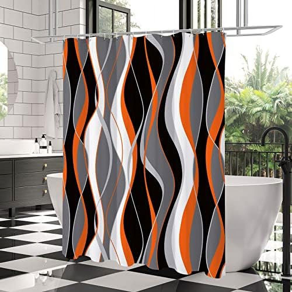 Black and Grey Shower Curtain Gray and White Abstract Modern Bathroom Decor Waffle Weave