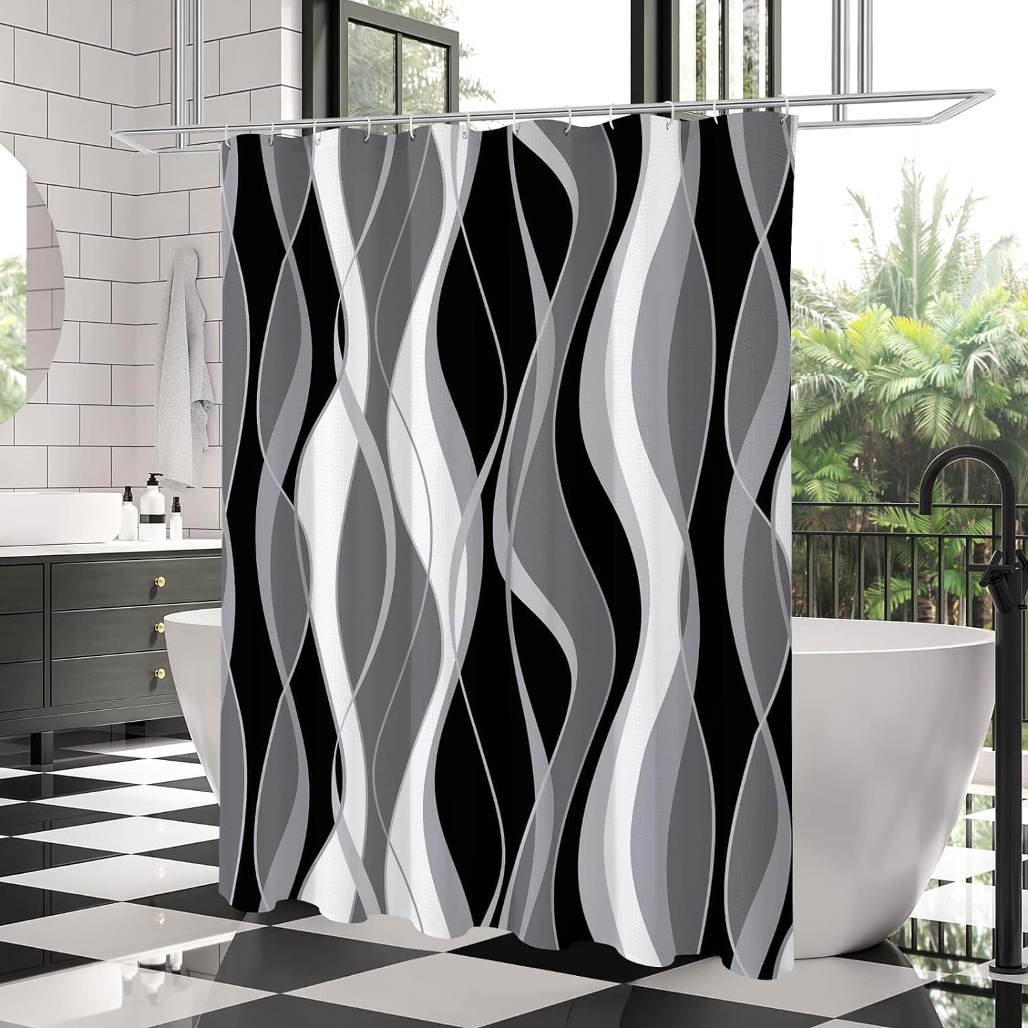 Black and Grey Shower Curtain, Gray and White Abstract Modern Bathroom ...