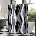 thumbnail image 1 of Black and Grey Shower Curtain, Gray and White Abstract Modern Bathroom Decor, Waffle Weave Textured Fabric Shower Curtain Set with Hooks, 72x72, 1 of 6