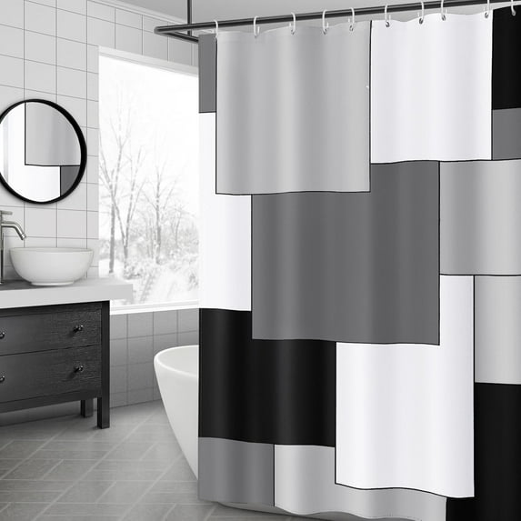 Black and Grey Shower Curtain Mordern Geometric Gray Shower Curtains for Bathroom 72 x 72 Inches