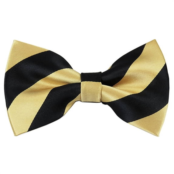 Black and Honey Gold College Stripe Pre-Tied Bow Tie
