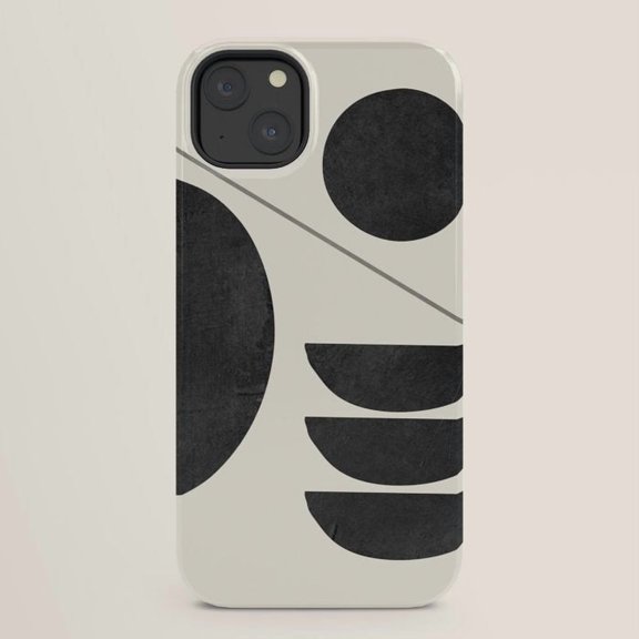 Black and Ivory Geometric Circle and Arc Tough Phone Case for Select Apple iPhone Models