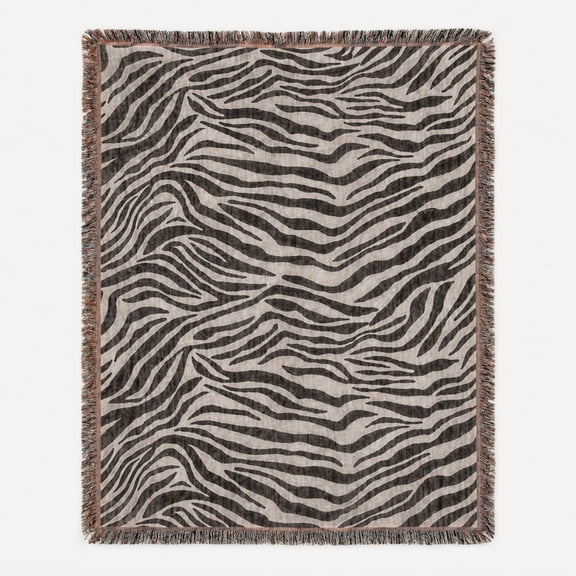 Black and Ivory Zebra Stripe Woven Throw Blanket, 100% Cotton with Fringed Edges, Home Decor
