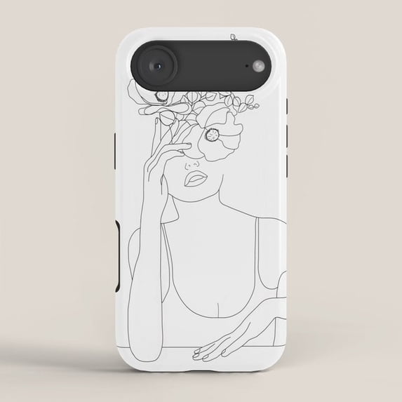 Black and Light Gray Floral Woman Line Art Tough Phone Case for Apple ...