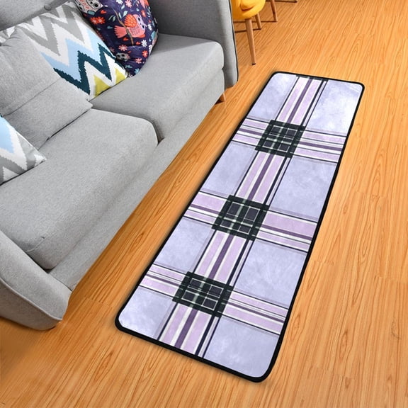 Black and Light Purple Plaids Long Floor Mat Runner Rug Area Mat Noise Reduction Water Absorbent Non-Slip 72" x 24"