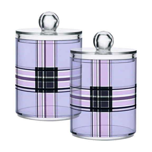 Black and Light Purple Plaids Translucent Plastic Cans Storage Canisters with Lid Set of 2