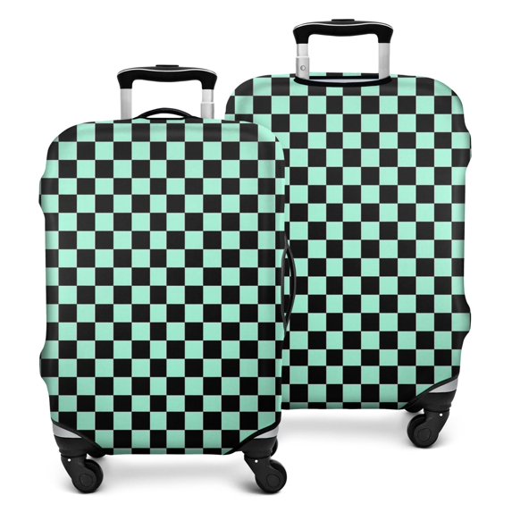 Black and Mint Green Checkerboard Pattern Luggage Cover Fashion Suitcase Cover Baggage Covers Fit 25-28 Inch Luggage (Go Travel)