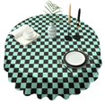 thumbnail image 1 of Black and Mint Green Checkerboard Pattern Round Tablecloth 60"x60",Wrinkle Wipeable Table Cloth for Kitchen Dining Room Picnic Patio Party, 1 of 6