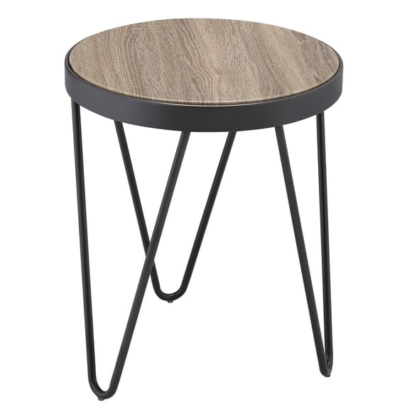 Black and Oak Round End Table with Sled Base / Stable Support for Daily Use