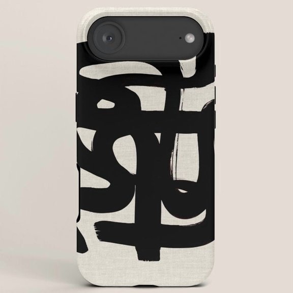 Black and Off-White Brushstroke Geometric Tough Case for Apple iPhone Series, Polycarbonate and TPU