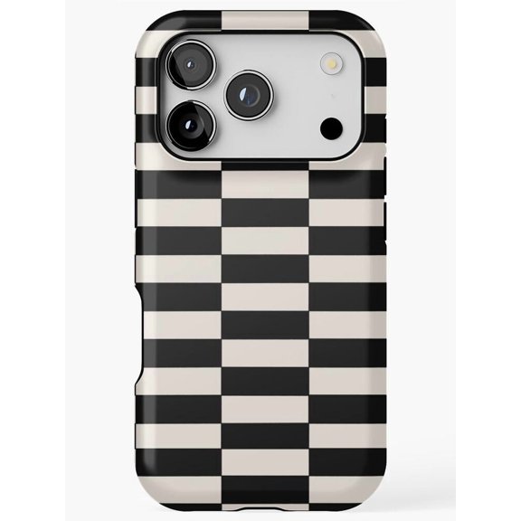 Black and Off-White Checkerboard Tough Case for Apple iPhone, Dual-Layer Polycarbonate and TPU