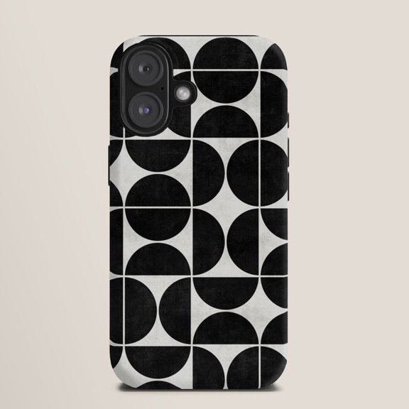 Black and Off-White Geometric Circle Grid Tough Case for Apple iPhone, Polycarbonate Shell with TPU Liner