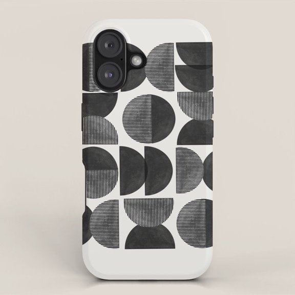 Black and Off-White Geometric Circle Tough Case for Apple iPhone, Polycarbonate and TPU